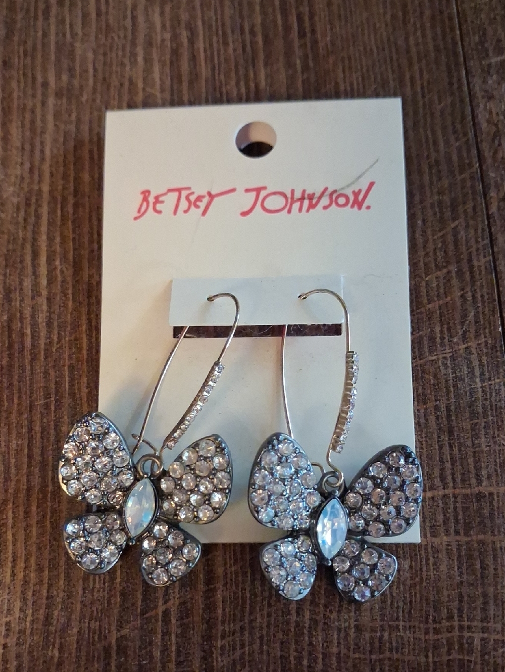 Betsey Johnson Silver-Tone Crystal Butterfly Dangle Earrings